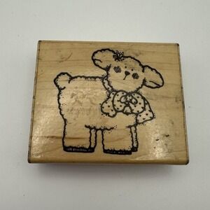DOTS Sm Lenny Lamb Sheep N186 Farm Primitive Wood Mount Rubber Stamp Vintage 90s